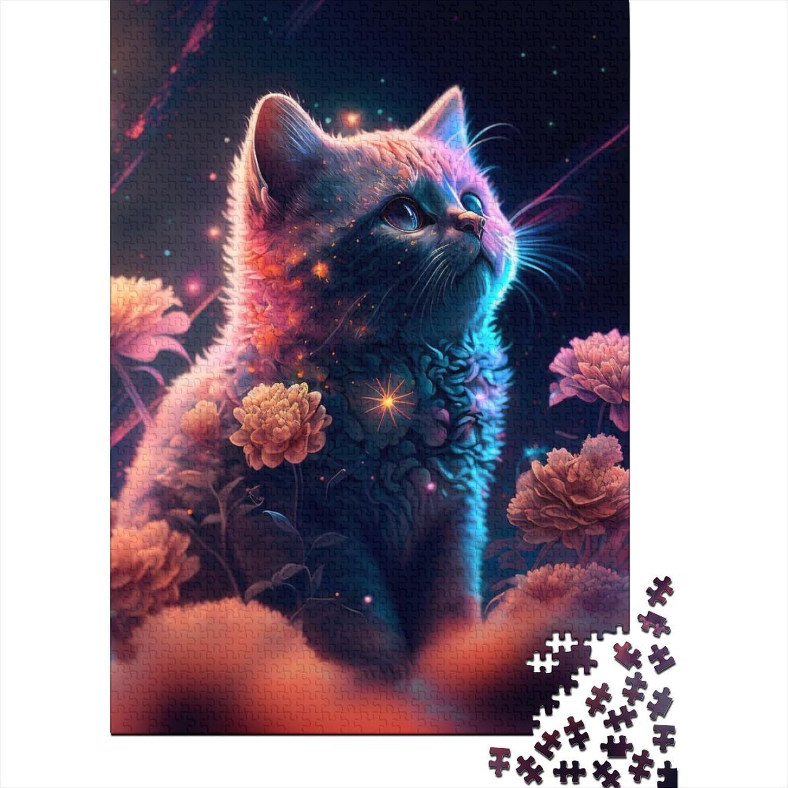 Art Bunte Katzen Holzpuzzle für Erwachsene Erwachsene 1000-teiliges Puzzle Puzzles für Erwachsene Lernspiel Herausforderungsspielzeug 75x50cm