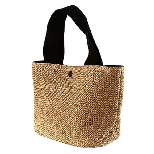 AMEEDA Strohtaschen Damen Beach Straw Shoulder Messenger Bag Women Bohemian Summer Woven Rattan Bucket Shoulder Handbag Handmade Crossbody Bags For Women (Color : Black)