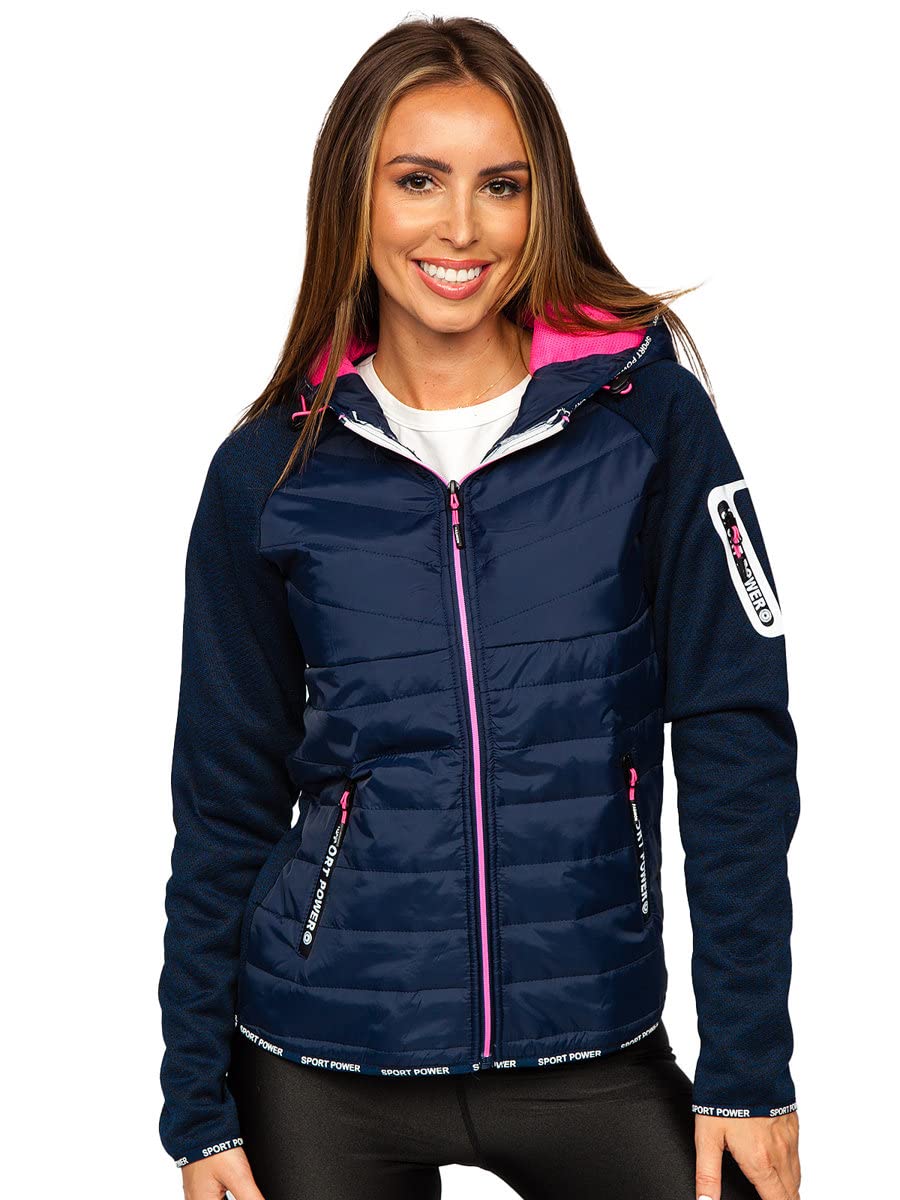 BOLF Damen Übergangsjacke Steppjacke Reißverschluss Outdoorjacke Schuljacke Classic Hoodie Freizeitjacke Herbst Style J.STYLE KSW4004 Dunkelblau S [D4D]