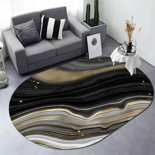 Jwujnxaq Teppiche Oval Weich Groß rutschfest Waschbar Teppich Schlafzimmer Modern Design Deko Schwarz Gelb Stein Textur Abstrakt, 180 x 250 cm