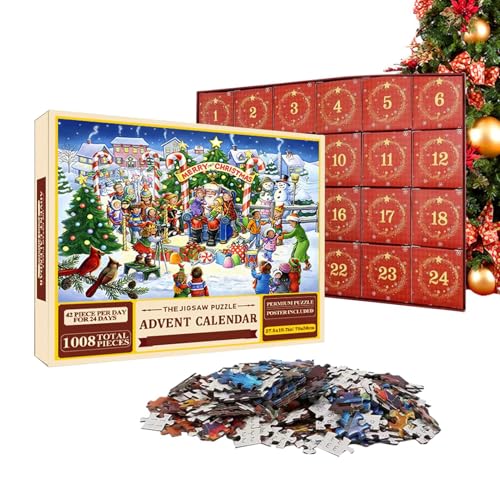 Weihnachtspuzzle, 1008 Teile, Puzzle, Adventskalender, Adventskalender, kreativer Puzzle, Adventskalender, Adventskalender 2024, lustiger Weihnachts-Countdown-Kalender Spielzeug