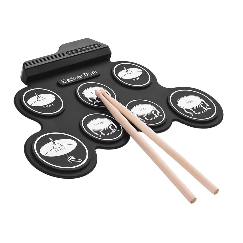 E-drum Set mit 7 Silicon Drum Pads,USB-Roll-Batterie-Set aus Silikon, kompakt, digital, 7 Pads für Batterien mit Pedal-Stäbchen