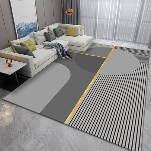 Gambo Teppich Geometrisch Grau Teppich Moderne Abstrakte Polyester,Für Wohnzimmer Schlafzimmer Esszimmer rutschfeste Weiche Teppich,Faltbar Küchenteppich,Pflegeleicht,80X120Cm