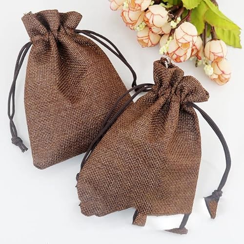 50 Stück/Packung (15 x 20 cm) Vintage Natural Sackleinen Geschenk Süßigkeitsbeutel Hochzeit Party Favor Pouch Birthday Supplies Drawstrings Jute Gift Bag-Coffee,13x18cm mabu