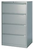 BISLEY Hängeregistraturschrank, doppelbahnig, DIN A4, 4 HR-Schubladen, Metall, 355 Silber, 62.2 x 80 x 132.1 cm