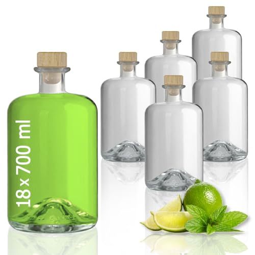 Geniess-Bar! 18 Glasflaschen 700 ml leer zum selbst Befüllen mit Korken Apothekerflasche Essig Öl Flasche