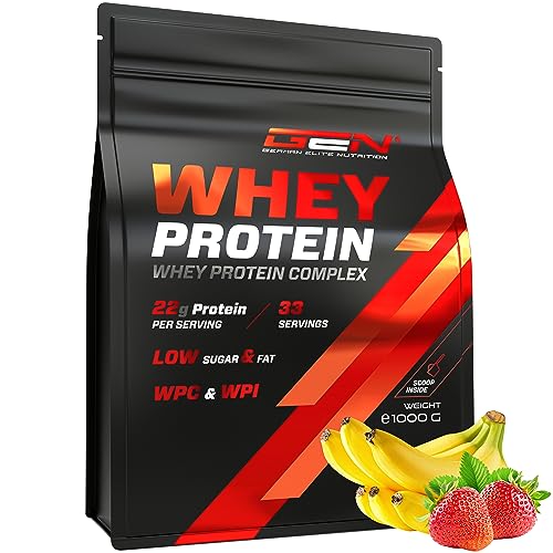 Whey Protein Pulver - 1000 g (Strawberry Banana) - Mit Isolate Anteil - Instant lösliches Eiweiss Protein Pulver mit BCAA & EAA - German Elite Nutrition