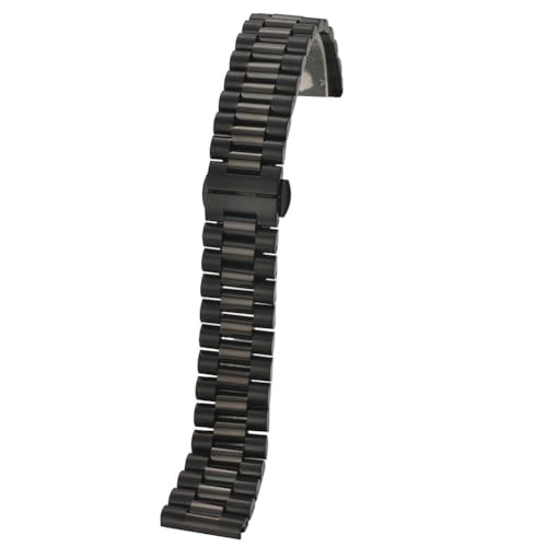 THBGTCNQ 2in1 Flaches, gebogenes Ende, Halbkreisglied, massives Edelstahl-Uhrenarmband, 12 13 14 16 17 18 19 20 21 22 mm, Ersatzarmband(BLACK,19mm)