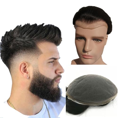 Perücke Männer 10 * 8 haar teile Toupet for Männer Echthaar Prothese Herren Schweizer Spitze Haar Ersatz System Haar einheiten basis Toupet für Herren(Off Black)