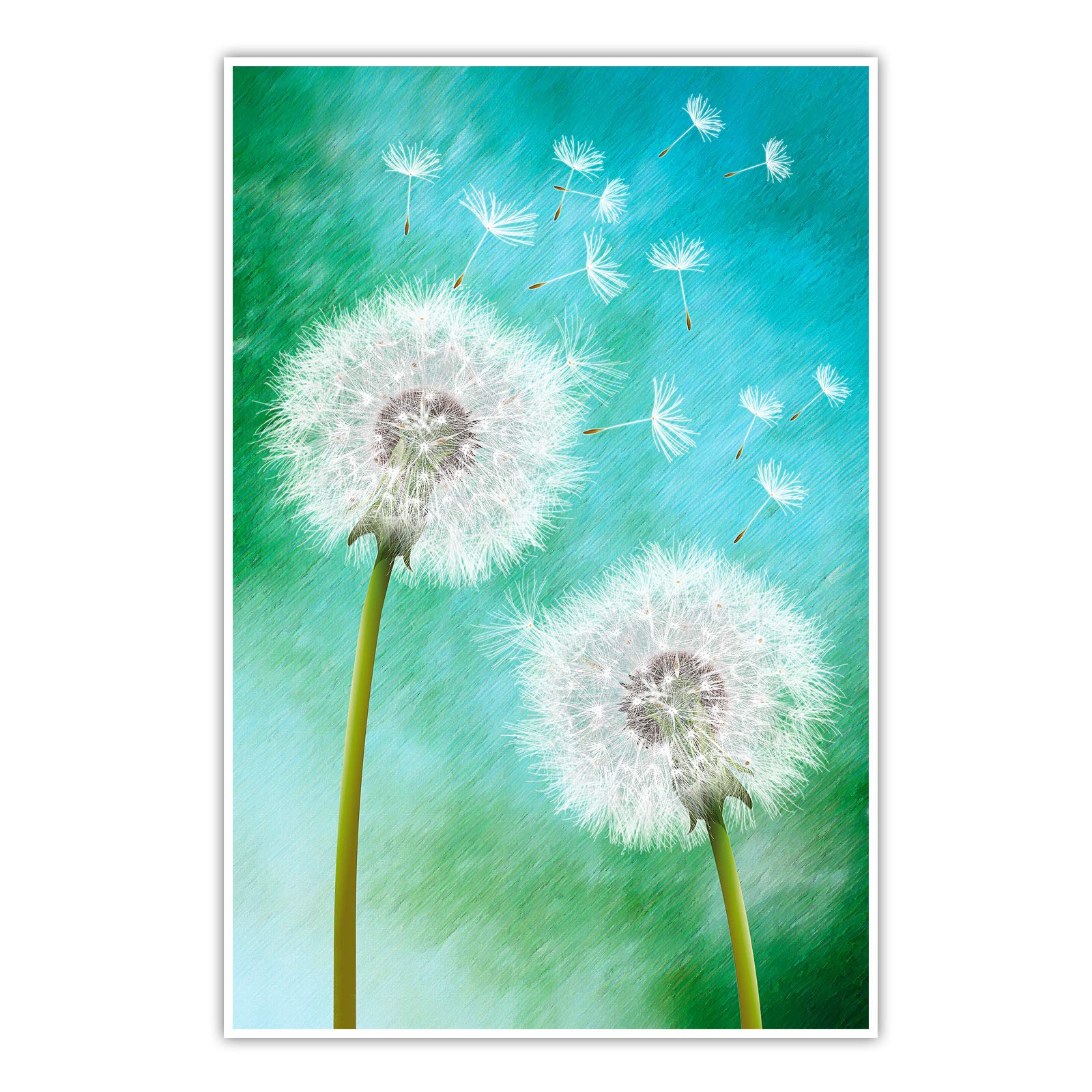 Pusteblume Grün - Poster ohne Rahmen - Löwenzahn Bild Wandbild Kunst Druck Bilder Wand Deko Wandposter Modern XXL Wohnzimmer (80 x 60 cm, Poster)