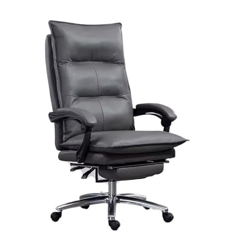 Zhaoj24-05 Bürostuhl Ergonomischer Bürostuhl aus Leder, ergonomisch, hohe Rückenlehne, bequemes Kissen, verstellbar, drehbar, rollbar, for Zuhause, Chefsessel Schreibtischstuhl(Grigio)