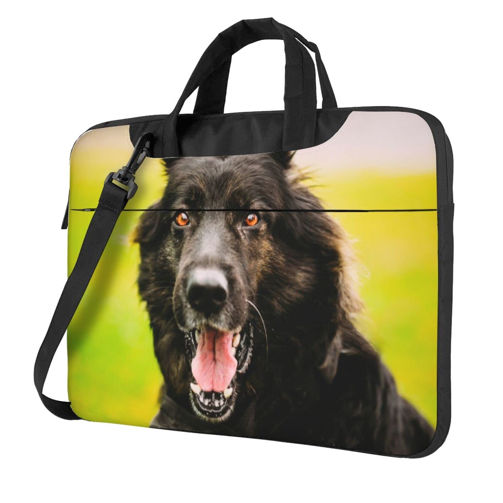 Schwarzer Deutscher Schäferhund Ultradünne tragbare Schulter Handheld Laptop Tablet Tasche, wasserdichtes und langlebiges Oxford-Gewebe, modisches Design, Schwarz , 14 inch