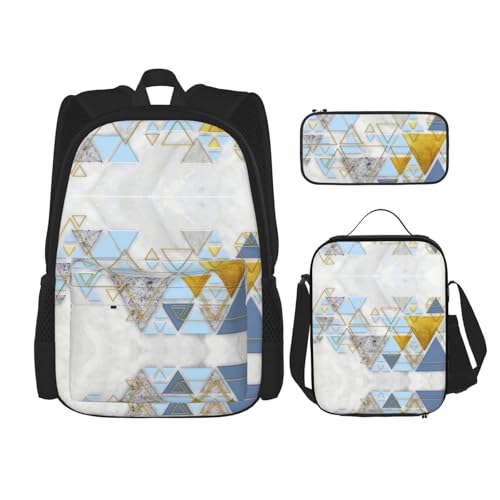 WURTON Schulterrucksack, abstraktes geometrisches Muster, 3-in-1, Büchertaschen-Set, Lunchbox, Federmäppchen, Reise-Laptop-Tagesrucksäcke, Schwarz, Einheitsgröße