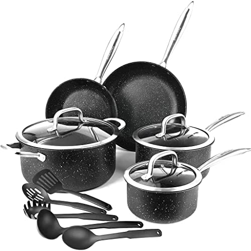 13-teiliges Kochgeschirr-Set, Antihaft-Pfanne, Bratpfanne, 13-teiliges Set, bestehend aus 2 Pfannen, 3 Suppentöpfen, 3 Deckeln und 5 Schalen