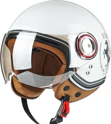 Retro-Halbjet-Helm Mit Offenem Gesicht,Rollerhelm,DOT/ECE-Zugelassener Motorrad-Schalenhelm Mit Visier,Offenes Gesicht, Klassischer Vintage-Jet-Motorradhelm Für Männer Und Frauen K,L57-58cm