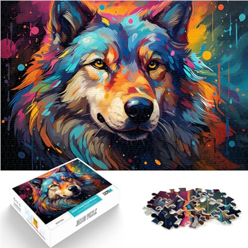 Puzzle-Geschenk, farbenfrohes psychedelisches Husky-Gemälde, 1000-teiliges Holzpuzzle zum Stressabbau, schwierige Herausforderung, 1000 Teile (50 x 75 cm)