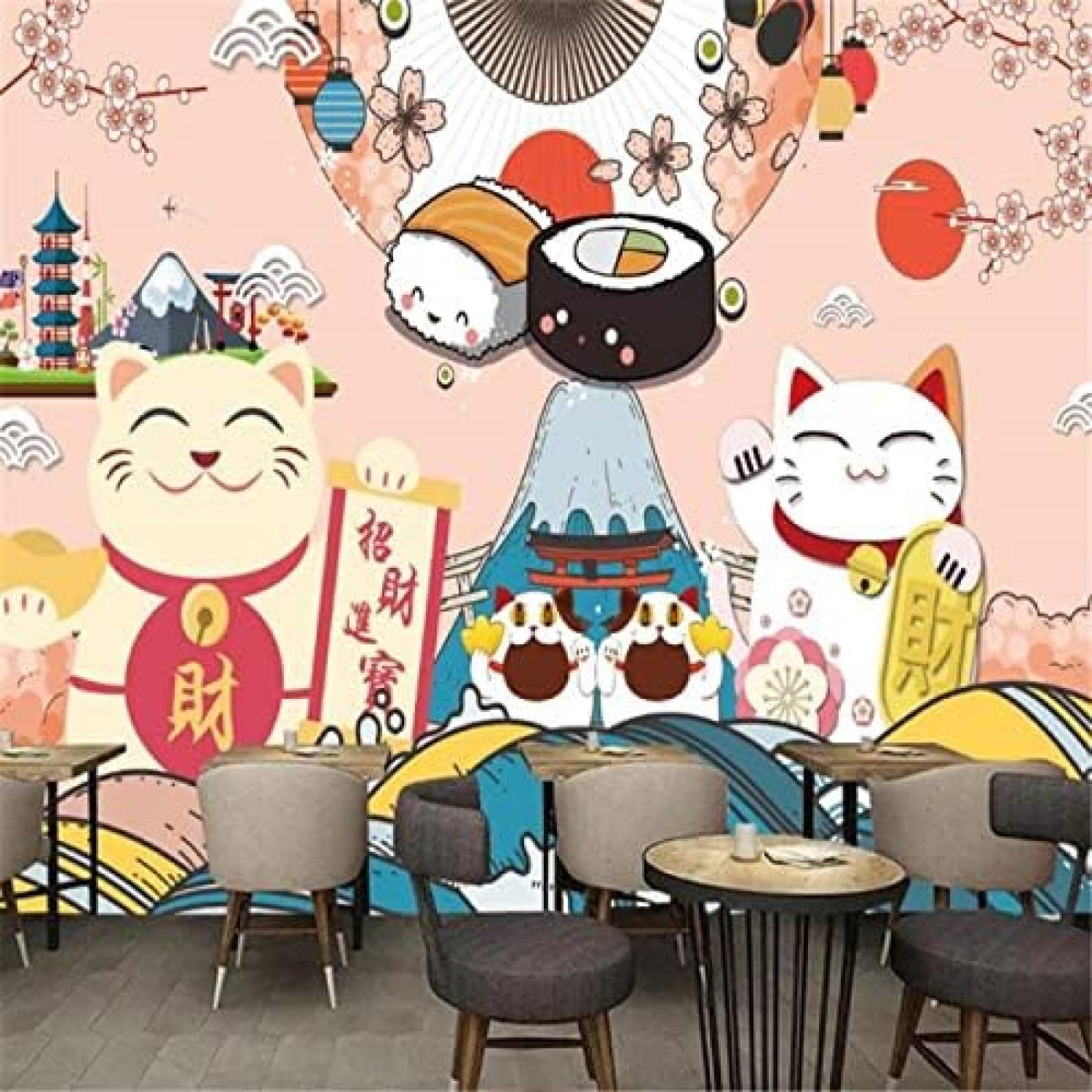 XLMING Große Küche Sushi Restaurant 3D Tapete Wohnzimmer Sofa Schlafzimmer Esszimmer Home Dekoration Wand-200cm×140cm