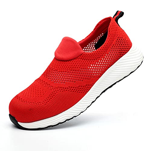 fayengan Sicherheitsschuhe Herren Arbeitsschuhe Herren Damen Leicht Sportlich Schutzschuhe Atmungsaktiv Stahlkappe Sneaker (Color : Red, Size : 38EU)