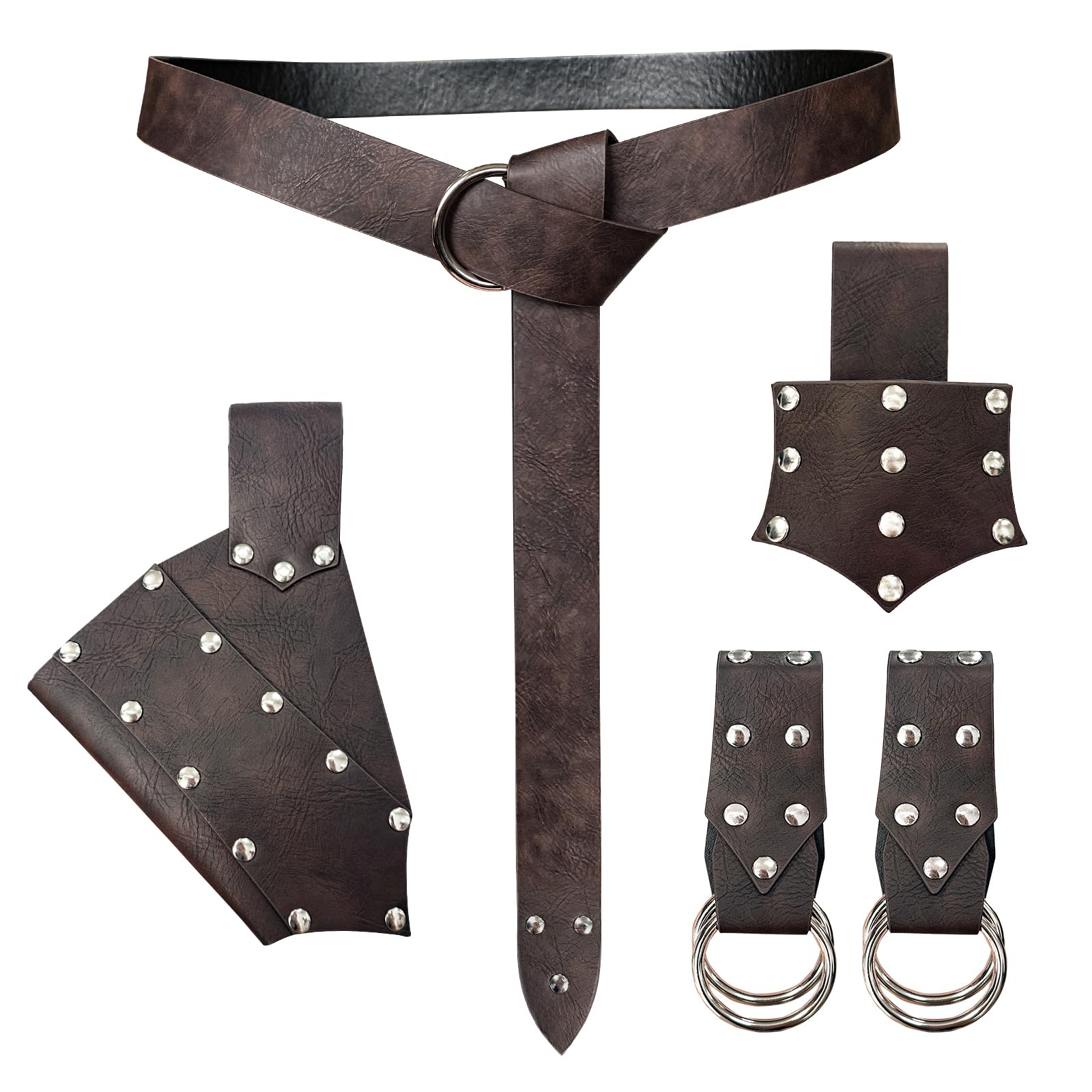 HiiFeuer 5 Stück Mittelalter Gürtel Kostüm Zubehör Renaissance Rock Wanderung Wikinger Horn Gürtel Holster Dolch Holster Schwert Frosch (Braun B)