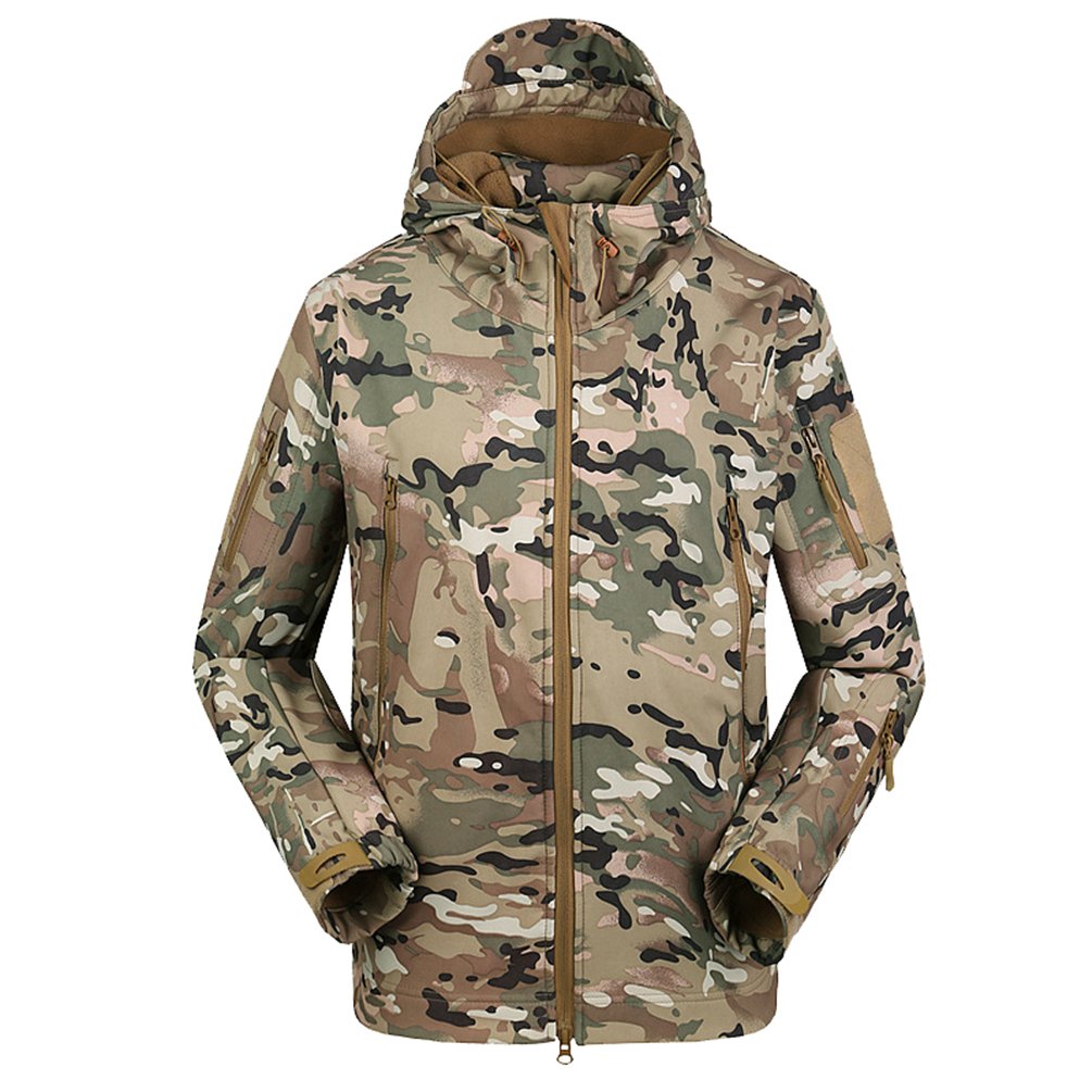 YuanDian Herren Taktisch Softshell Fleecejacke Camouflage Militär Hoodie Outdoor Wandern Camping Warm Innenfutter Winddicht Wasserdicht Mantel Jacken Skijacke CP XL