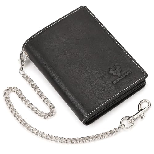 PLCPDM Kartenetui im Vintage-Stil, für Herren, stilvolle kurze Brieftaschen für Kreditkarten, Etui mit Anti-Diebstahl-Kette, Schwarz