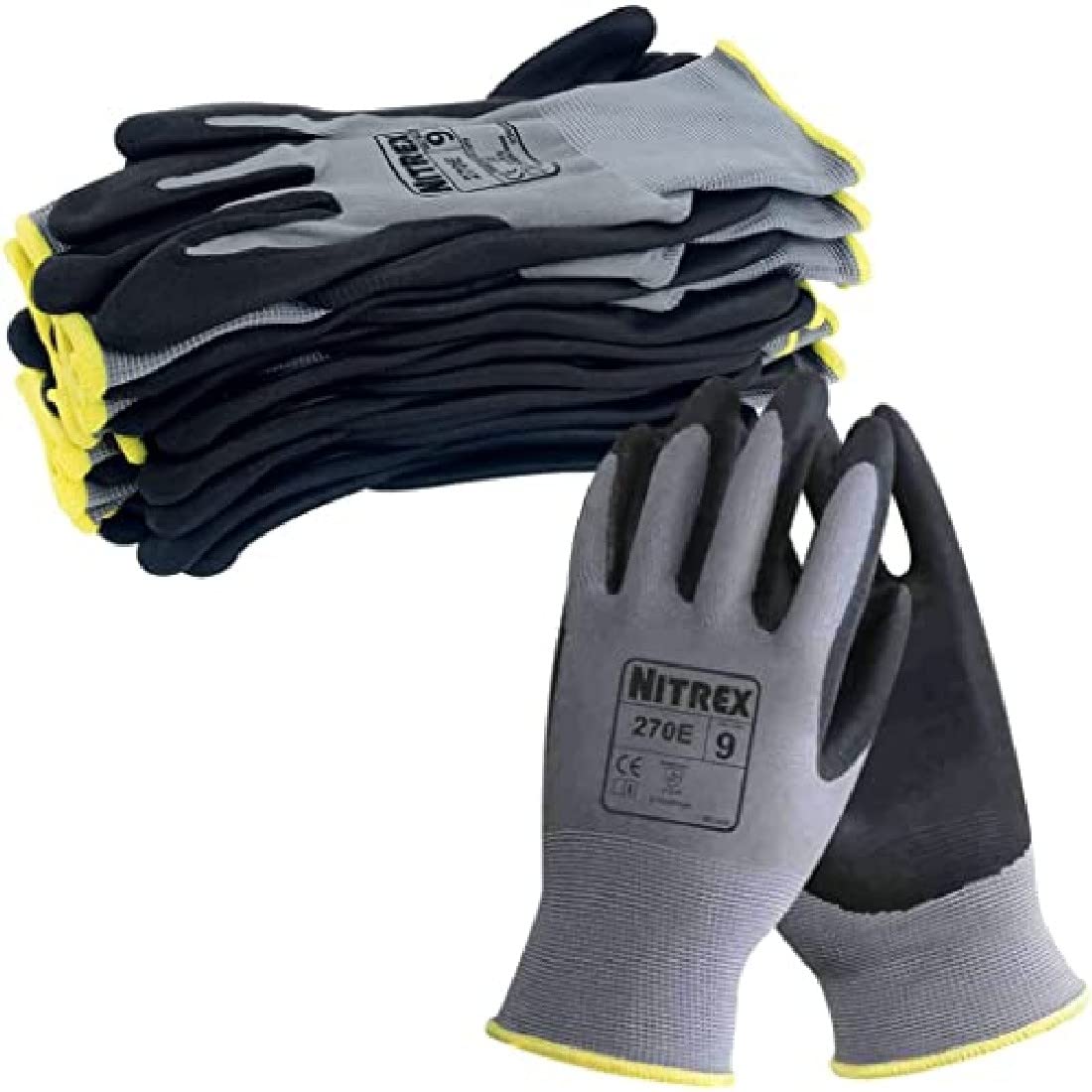 NITREX Unigloves 270E Wiederverwendbare Handschuhe mit Schaumstoff-Nitril-Handflächenbeschichtung und Polyesterfutter, Grau/Schwarz