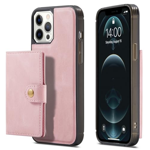 SUREKYA Magnetische, abnehmbare Kartenhalter-Handyhülle für iPhone 15/15pro/15pro Max/15 Plus, mit Kartenhalterungen, Business-All-Inclusive-Anti-Fall-Handyhülle (Rosa, 15pro)