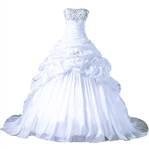 Zorayi Damen Ärmellos Stickerei TAFT Kapelle Zug Ballkleid Brautkleider Hochzeitskleider Weiß Größe 58