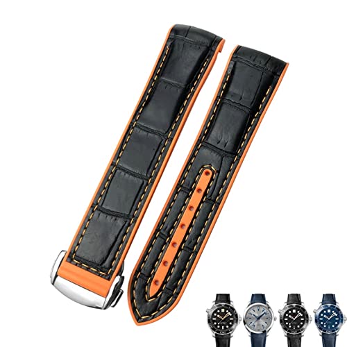 NEYENS Uhrenarmband aus Rindsleder, 20 mm, 22 mm, passend für Omega Seamaster Planet Ocean 600 GMT, orangefarbenes Uhrenarmband, 20mmRose buckle, Achat