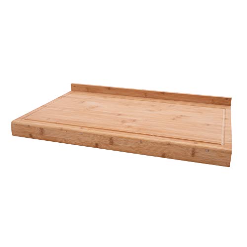 Point-Virgule Arbeitsfläche Schneidebrett aus Bambus Holz mit Saftrille, Küche zubehör zum Brot, Fleisch, Obst und Gemüse schneiden, braun und weiß, FSC®-Bambus, Groß, 40x30x6,8 cm