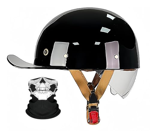 Vintage Motorrad Halbhelm Baseball Cap Mit ECE-Zulassung, Mit Versenkbare Sonnenblende Und Schnellverschluss Schnallen Jet Helm Retro Halbschalenhelm Für Scooter Cruiser Motorrad V,XXL63-64cm