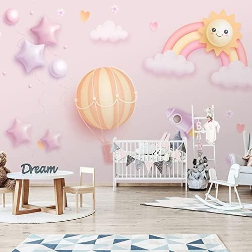 XLMING Handgemalter Cartoon-Regenbogen-Heißluftballon Für Das Kinderzimmer 3D Tapete Home Dekoration Wohnzimmer Sofa Schlafzimmer Tv Hintergrund Wand-200cm×140cm