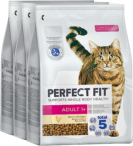 Perfect Fit Adult 1+ Katzentrockenfutter reich an Huhn, 3 Beutel, 3x2,8kg – Premium Katzenfutter trocken für erwachsene Katzen ab 1 Jahr, zur Unterstützung der Vitalität