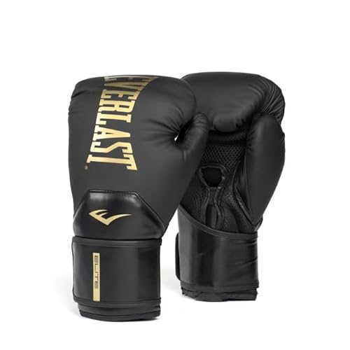 Everlast Elite 2 Boxing Gloves (Black/Gold, 8oz)