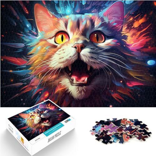 Spielgeschenk Puzzle psychedelische bunte Katze Puzzle 1000 Teile Puzzle für Erwachsene Holzpuzzle für Erwachsene und Familien 1000 Teile (50x75cm)