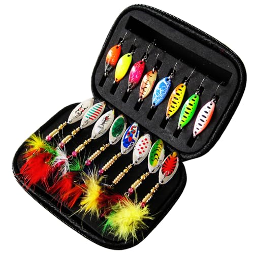 Mllepjdh 16Pcs Angeln Löffel Köder Triple Haken Set Löffel Harte Angeln Lockt Metall Angeln Lockt Angeln Pailletten Lockt Köder