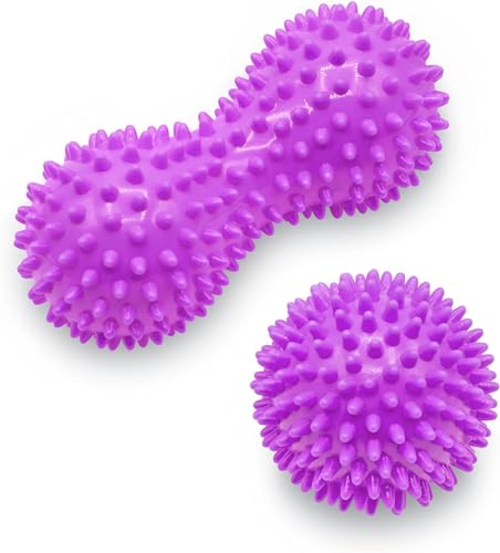 Harter Massageball-Rollen-Set, perfekte Physiotherapie-Massagebälle, harter Lacrosse-Ball und stacheliger Massageball für myofasziale Entspannung und Triggerpunkt-Tiefengewebemassage (lila)