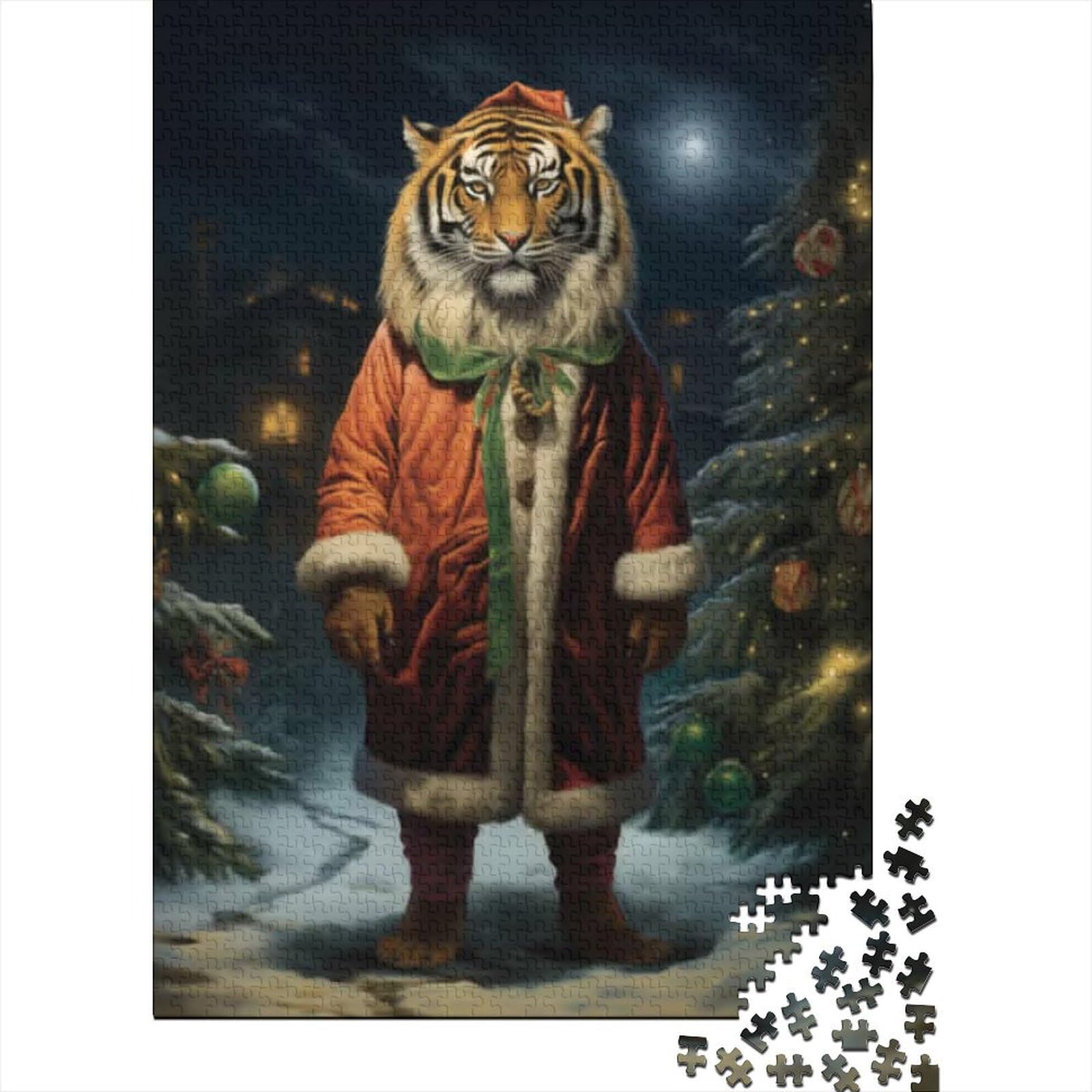 1000-teiliges Puzzle für Erwachsene, Puzzle „Beauty Tiger Xmas“ für Erwachsene, 1000-teiliges Puzzle, Puzzle für Erwachsene, Lernspiel, Herausforderungsspielzeug (Größe 75 x 50 cm)