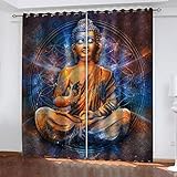 VOYADE 2 Stücke Blickdicht Vorhang Mit Ösen, 3D Sternenhimmel-Buddha-Statue Verdunkelungsvorhang Polyester Verdunkelung Vorhänge Gardinen - Für Wohnzimmer/Schlafzimmer/Kinderzimmer 230X264cm(HXB)