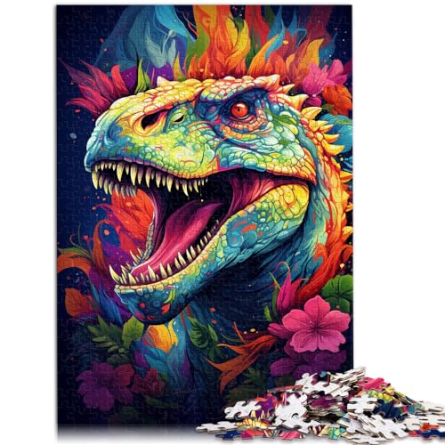 Puzzles für farbenfrohe Psychedelia der Dinosaurier, 1000-teiliges Puzzle für Erwachsene, Holzpuzzle, Lernspiele für Zuhause, DIY-Spielzeug, 1000 Teile (50 x 75 cm)