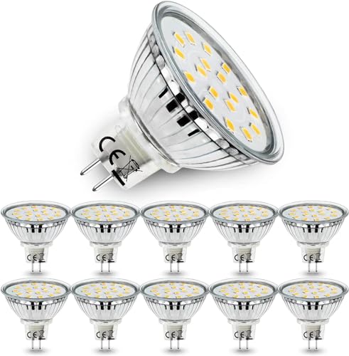 LED-Leuchtmittel, 5 W, GU5.3, AC/DC, 12 V, MR16, Strahler, KaltweiÃŸ, 450 lm, 45 W Halogenlampe, 120 ° Abstrahlwinkel, kein Stroboskoplicht, 10 Stück