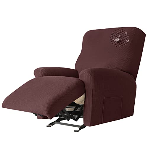 JHLD 4 Stück Stretch Ruhesessel Bezug, 1 Sitzer Relaxsessel Bezug wasserdicht Ruhesessel bezüge Mit Seitentasche Für Wohnzimmer -Tiefer Kaffee-Ruhesessel