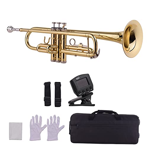 ZENGXUE Standard BB Trompete Messing Trompete Windinstrument Mit Mundstück Tragetasche Tasche Handschuhe Reinigung Tuch Tuner Standard-Trompetenset