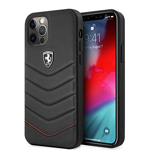 Ferrari Schutzhülle aus Leder, verstärkt, mattierter Effekt, kompatibel mit iPhone 12 Pro Max (6,7 Zoll), Schwarz