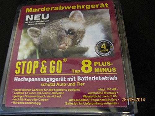 STOP & GO Marderabwehr Typ 8 PLUS-MINUS Hochspannung+Ultraschall+Batterie 07544