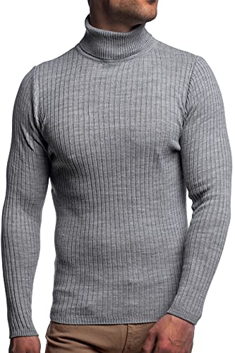 Karl´s People Herren Rollkragen-Pullover Herren Rolli S-5 XL • Rollkragenpullover für Herren mit Streifenmuster • Angenehmer Pullover Herren Langarm (3XL, Grey)