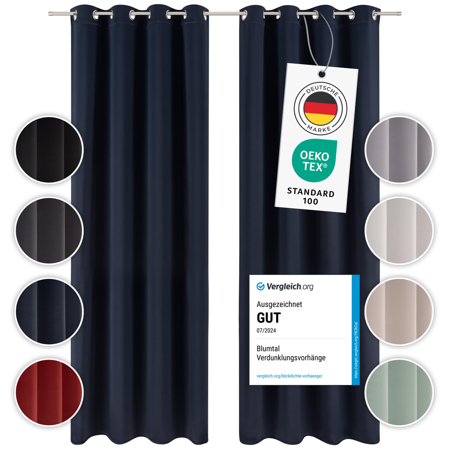 Blumtal Verdunklungsvorhänge 2er Set - Thermovorhang Kälteschutz - Vorhang Blickdicht mit Ösen - Gardinenschals mit Schlaufen/Thermovorhang - Gardinen 245x140cm - Curtains for Bedroom - Vorhang Blau