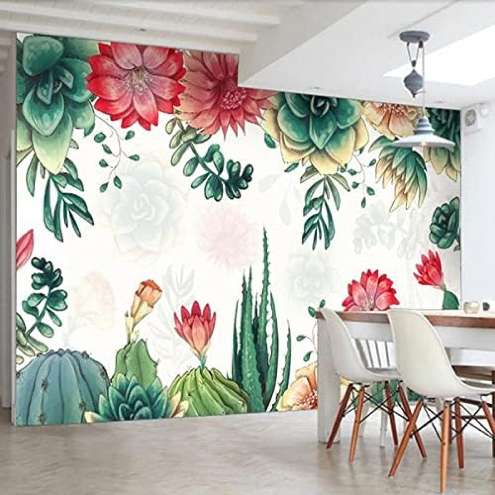 XLMING Rustikales Thema Blumen Kaktus Blätter 3D Tapete Wohnzimmer Sofa Schlafzimmer Esszimmer Home Dekoration Wand-400cm×280cm