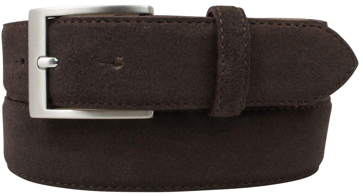 BELTINGER Italienischer Veloursleder-Gürtel, 35 mm breit, Herren, Anzuggürtel, Hosengürtel, Wildleder, Schließe Silber | Dunkelbraun 105cm