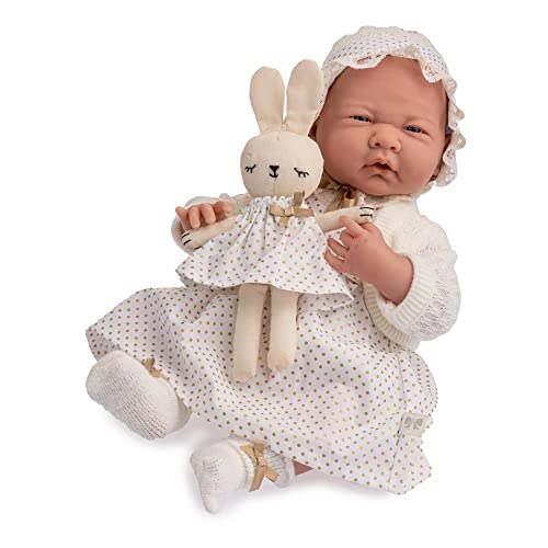 JC TOYS - Puppe La Newborn, 38 cm, weicher Körper, königliche Kollektion, weißes Kleid mit goldenen Motiven und 4 Zubehörteilen, entworfen in Spanien von Berenguer, 2 Jahre alt